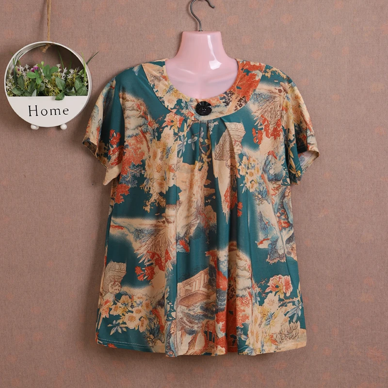 夏季中老年妈妈装大码女装加肥加大宽松显瘦奶奶夏装短袖T恤上衣