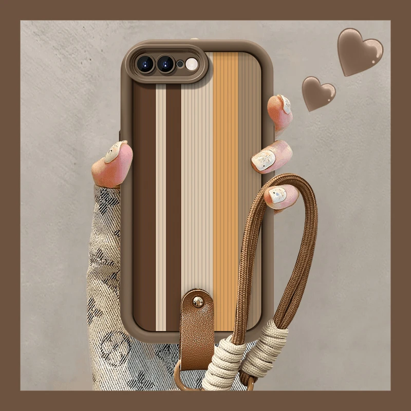 适用于苹果7PLUS竖条纹手机壳天眼阶梯全包硅胶防摔小众女时尚壳