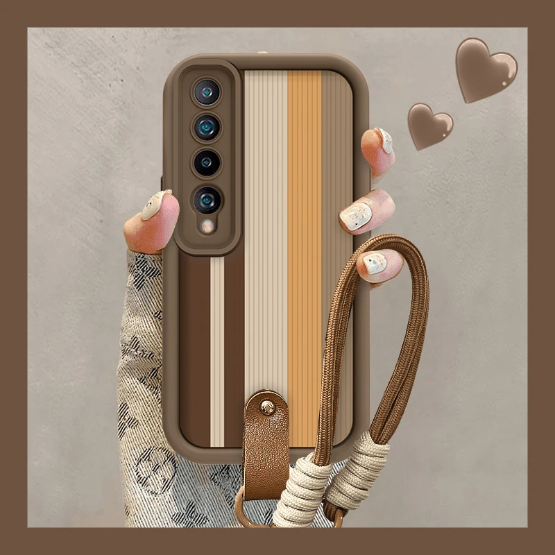 适用于小米10竖条纹手机壳高颜值天眼阶梯羊皮全包硅胶防摔壳女款