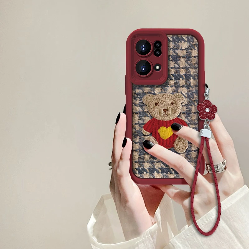 适用于OPPO Reno7Pro红衣爱心熊手机壳天眼阶梯全包硅胶防摔女款