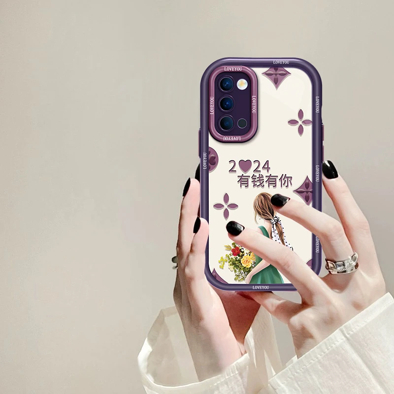 适用于OPPO Reno5K有钱有你手机壳奶油硅胶全包防摔壳简约女款