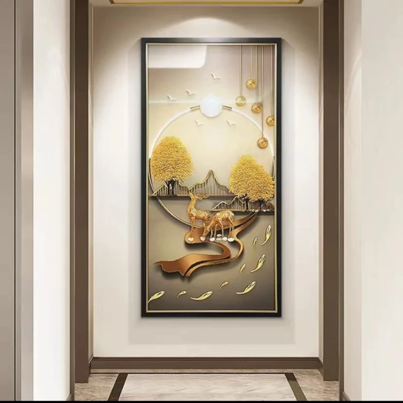 入户玄关装饰画实物画立体画壁画现代轻奢简约风过道挂画九鱼图