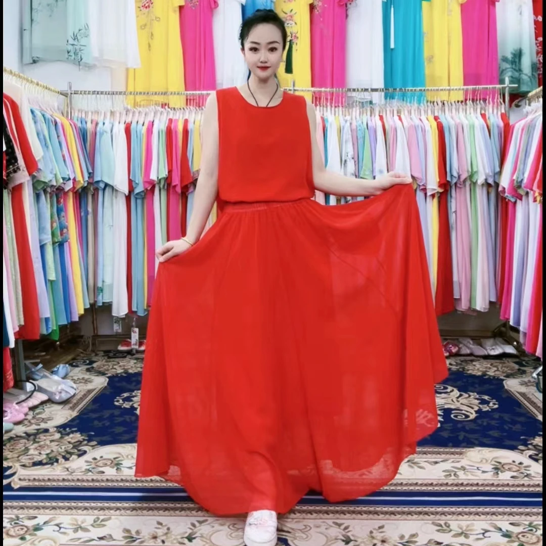 508-1春夏气质 大摆裙  同色里衬 纯色