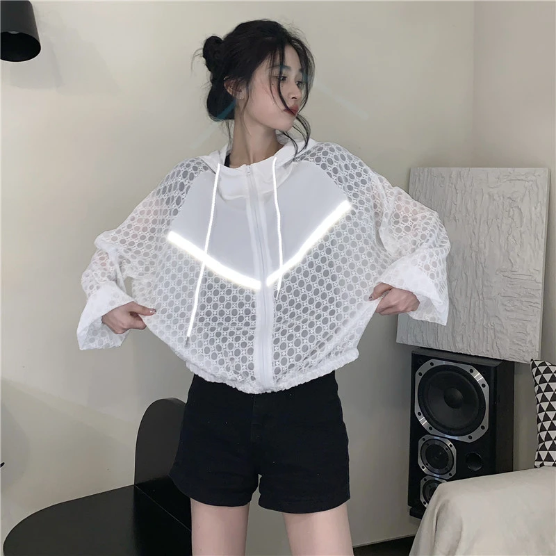 连帽防晒衣女夏季设计感小众拼接长袖开衫宽松薄款透气防晒服外套