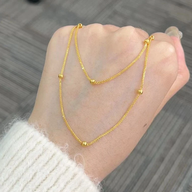 5g足金999 光珠隔珠肖邦链