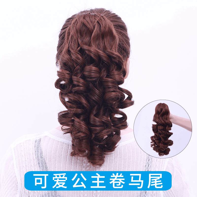 假发马尾网红女生抓夹卷发尾自然逼真蓬松接发片中长款假发尾辫子