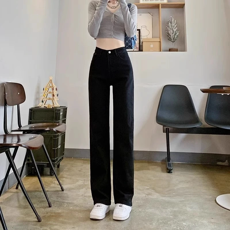 裤子裤子窄版阔腿黑色牛仔裤女2025新款高腰直筒裤子烟管爆款女裤