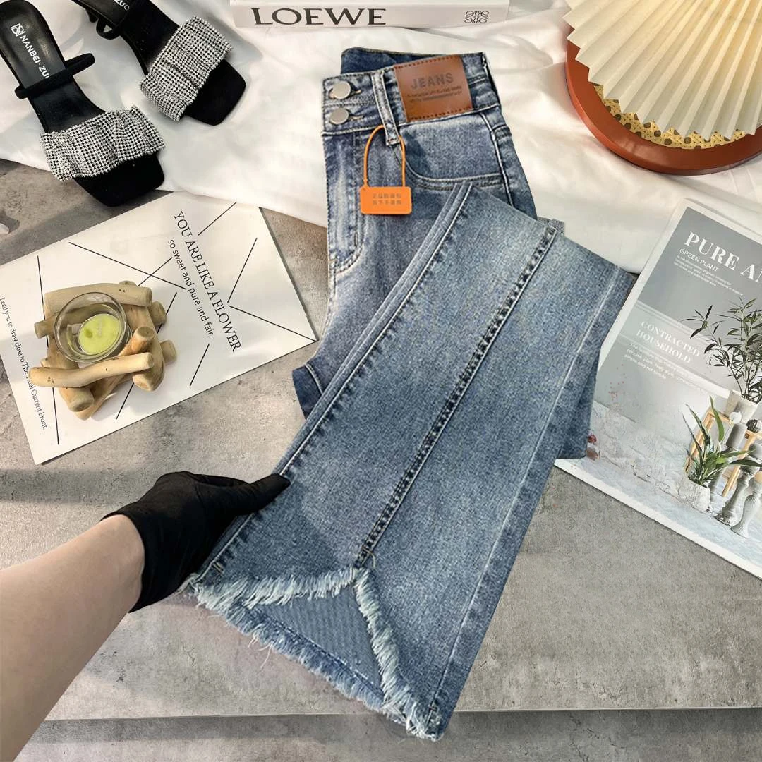 微喇牛仔裤女高腰裤子喇叭裤子大码直筒裤小个子裤子女裤子裤子