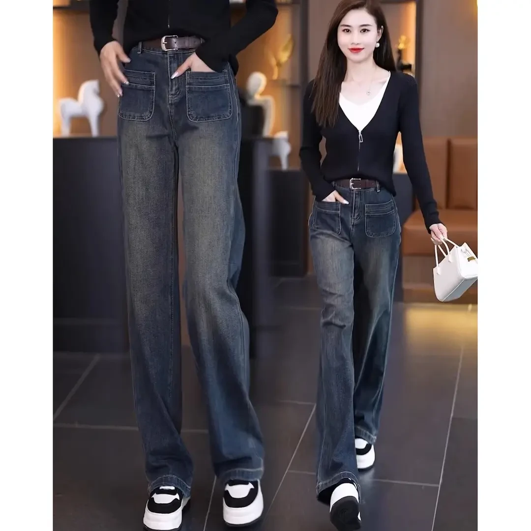 窄版阔腿牛仔裤女2025新款裤子高腰宽松直筒裤子女裤子裤子爆款