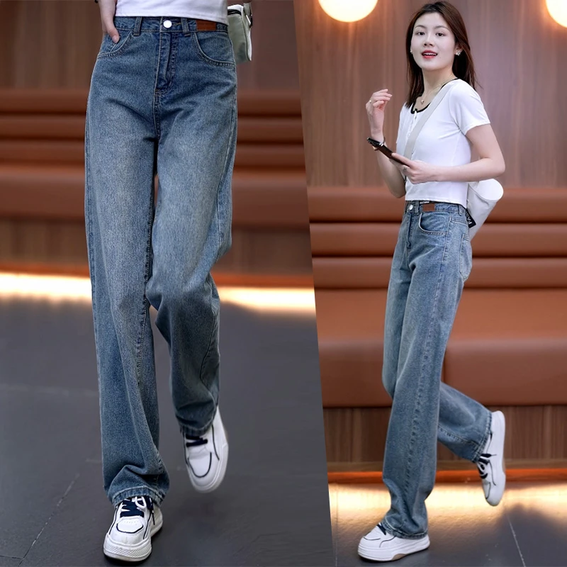 窄版牛仔阔腿裤女2025新款爆款裤子宽松直筒裤爆款小个子裤子裤子