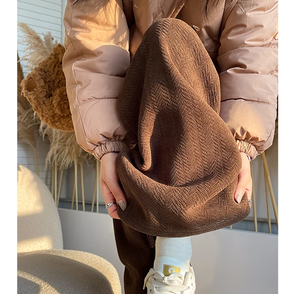 雪尼尔人字纹加绒阔腿裤2023女装秋冬穿搭裤子女休闲高腰直筒裤