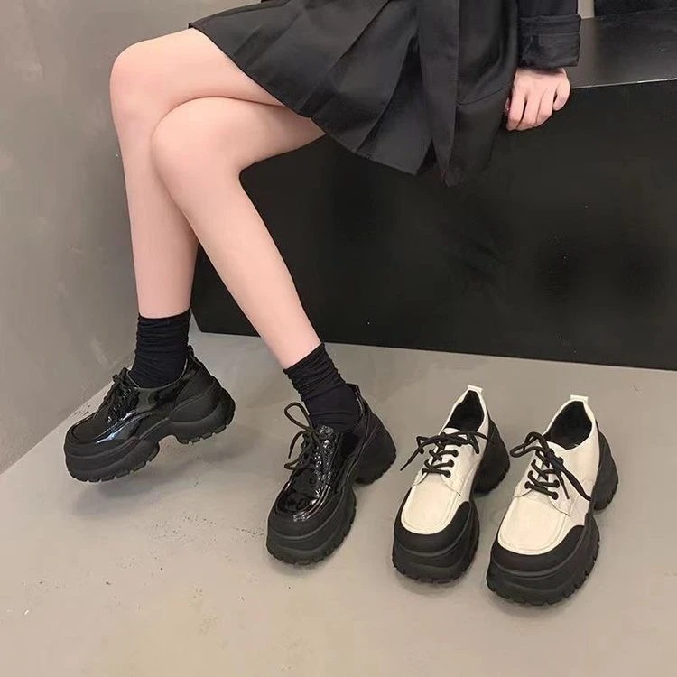英伦风单鞋女款2023年春秋新款乐福鞋百搭洋气粗跟潮流复古小皮鞋