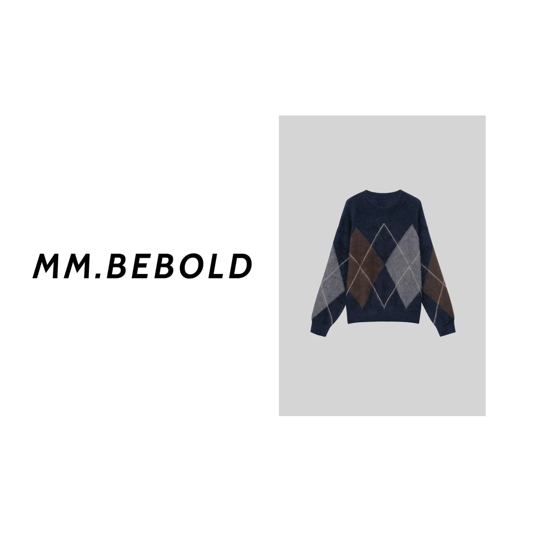 【妙姐精选】菱形格圆领长毛上衣QB6817