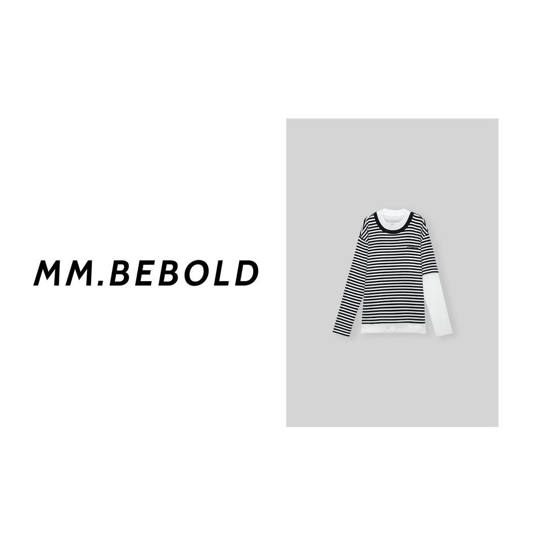 【妙姐精选】条纹拼接假两件长袖LZ10392