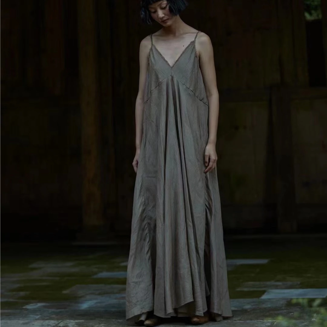 23SS5012左岸迷香连衣裙无袖长款设计师显瘦复古小众纯色