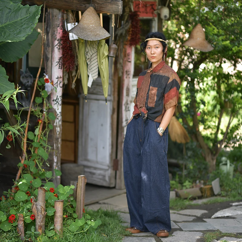 22SS3020复古原创设计深色牛仔裤 舒适休闲裤宽松文艺日常