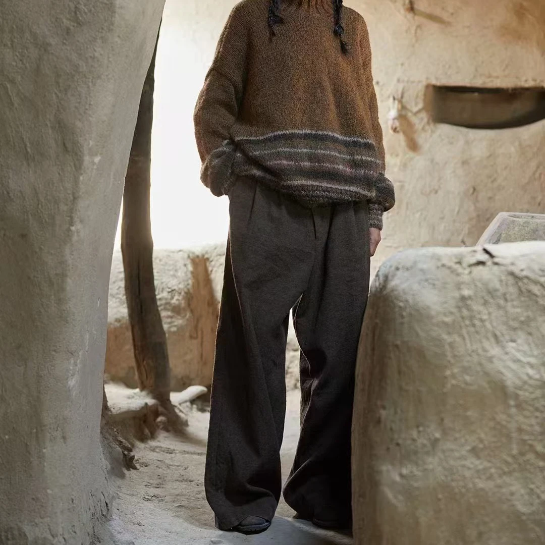 24FW3006休闲长裤针织时尚百搭复古纯色加厚