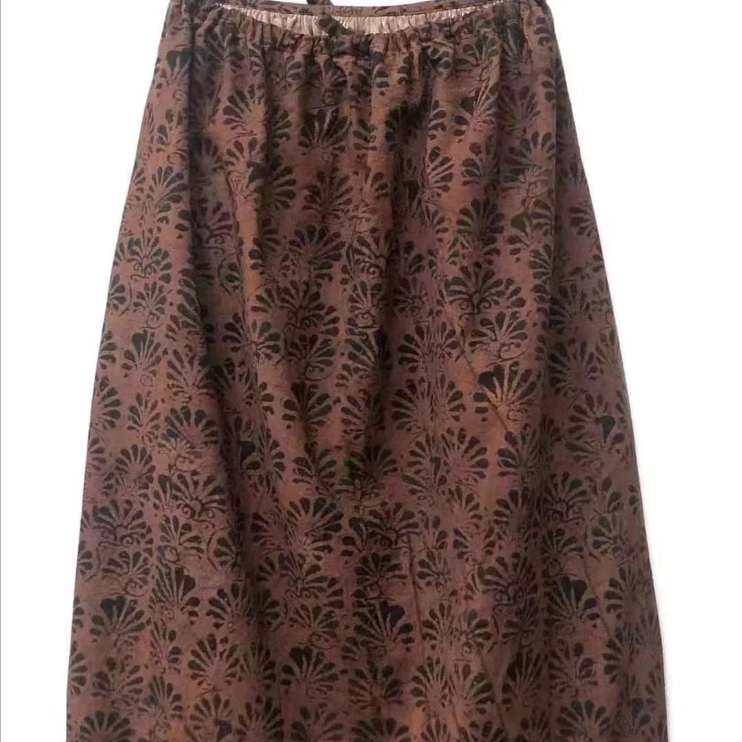 22SS2009左岸迷香原创半裙 印花抽绳半身裙