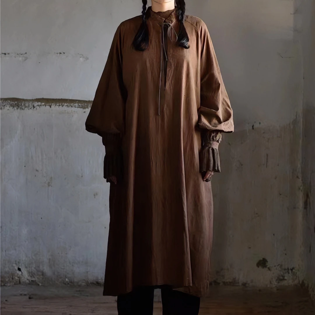 22FW5010左岸迷香连衣裙时尚纯色气质中长款宽松复古女款加厚