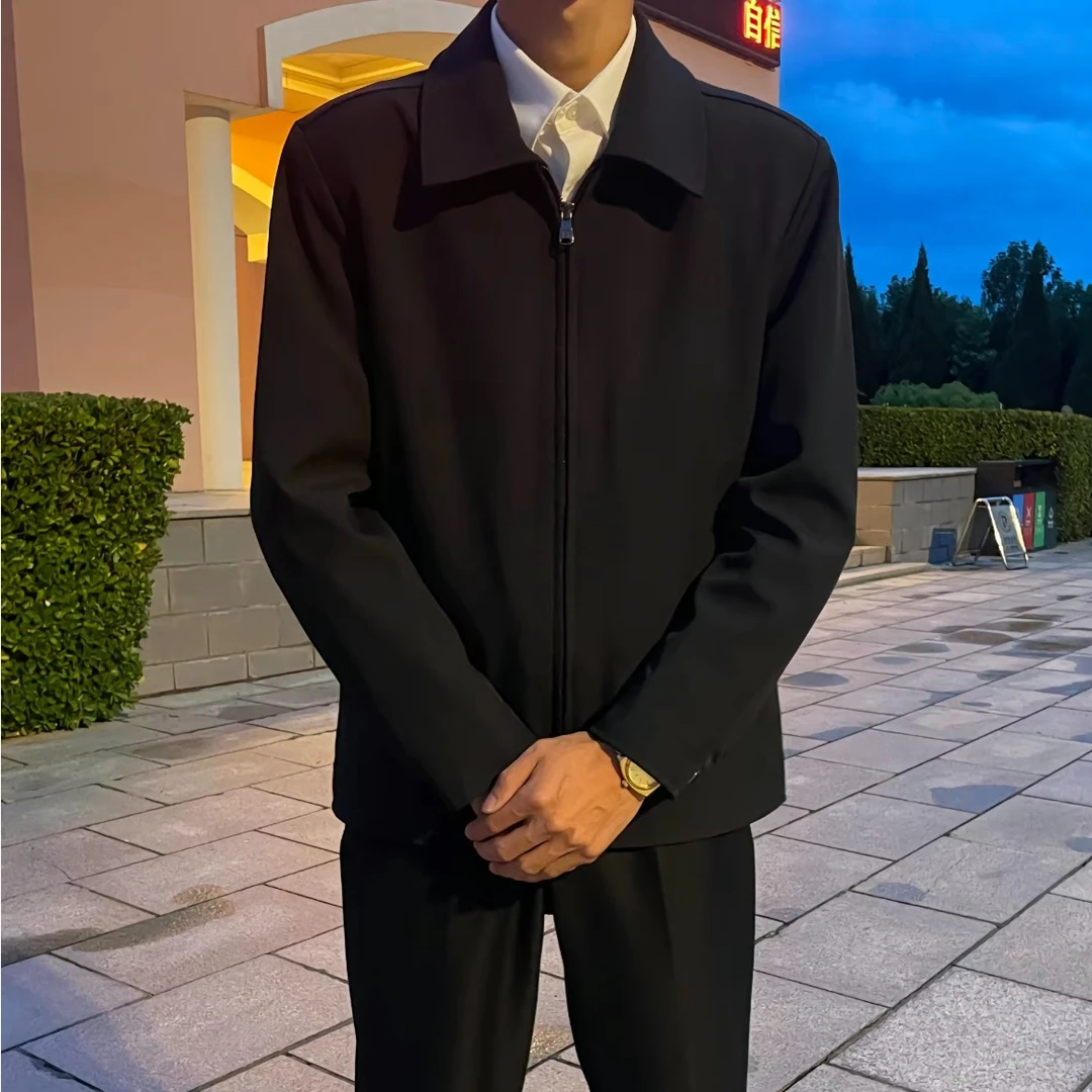 商务夹克男年轻人cleanfit黑色春秋翻领男士外套男三十岁休闲外衣