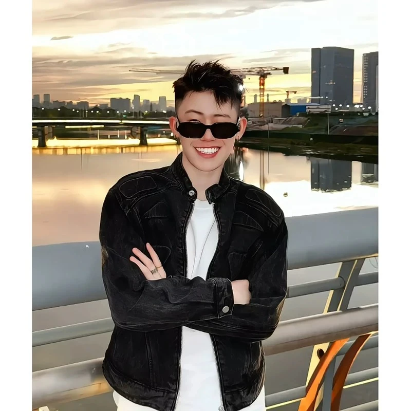 美式复古垫肩牛仔外套男款春秋痞帅cleanfit立领休闲工装夹克男潮