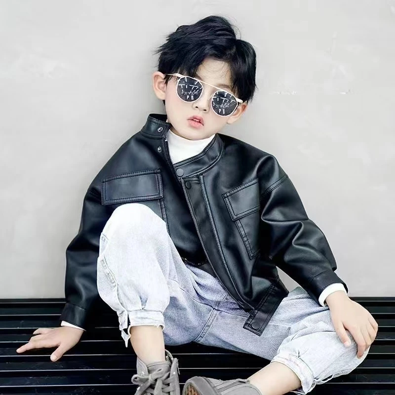 2025春款新款时尚休闲洋气机车皮衣韩版儿童大童外套中性帅气#801