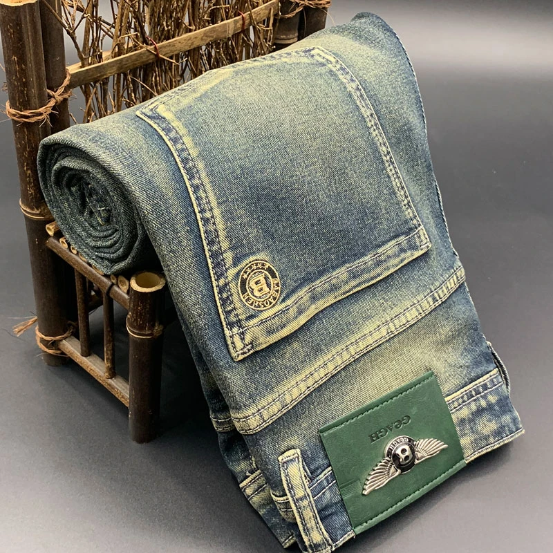 法帝卡尔克复古色牛仔裤男士秋季新款修身小脚裤潮流百搭休闲长裤