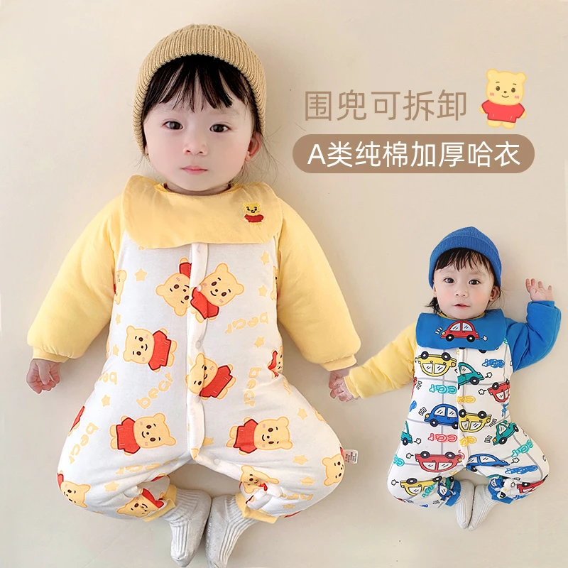 网红婴儿连体衣加厚夹棉纯棉秋冬男女宝宝哈衣新生儿睡衣潮