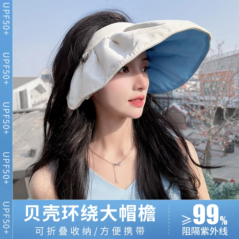 太阳帽女防晒帽夏季防紫外线遮阳帽子大檐遮脸2025爆款贝壳空顶帽