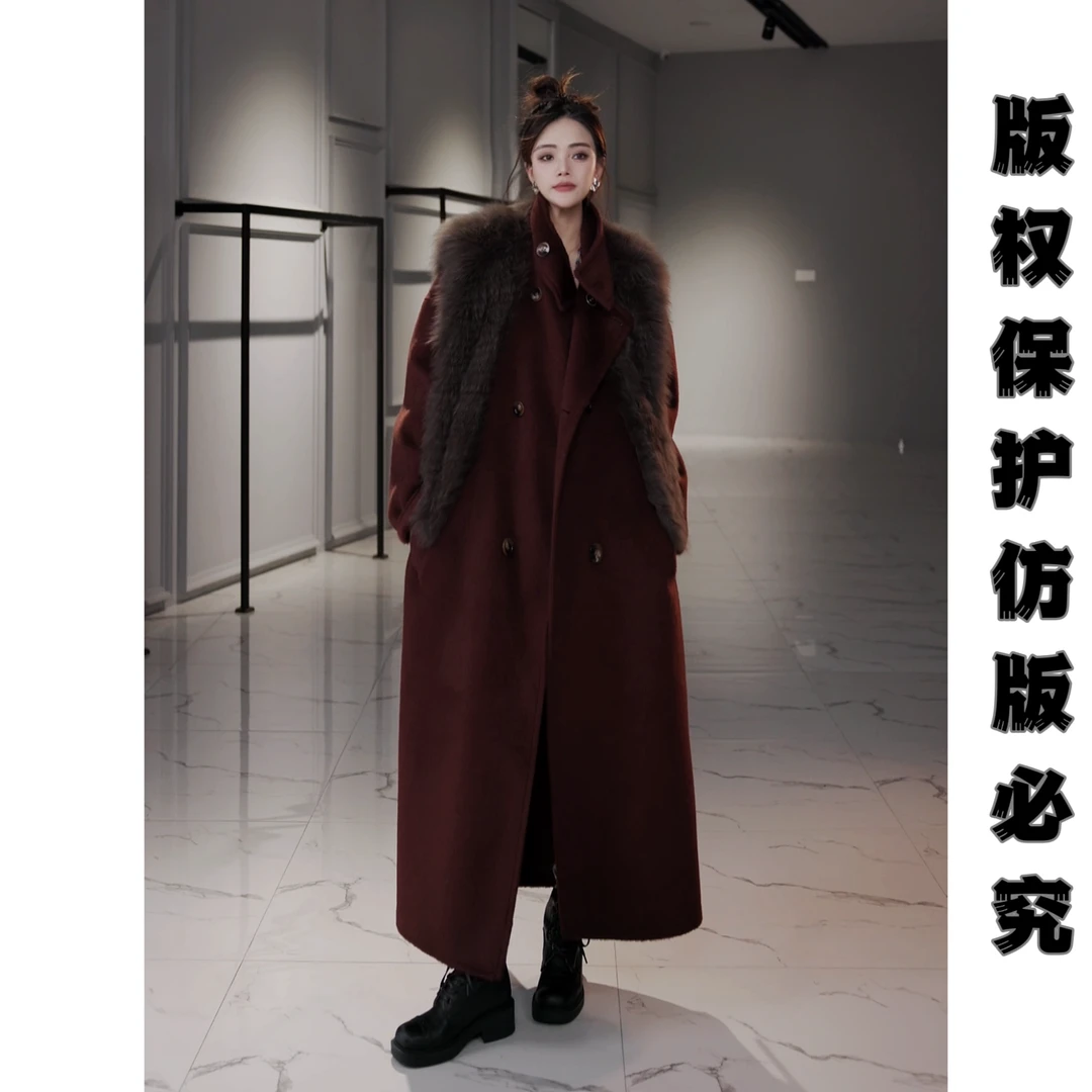 【思语】“日与月光” CC880908 设计师款狐狸毛牦牛绒双面尼大衣