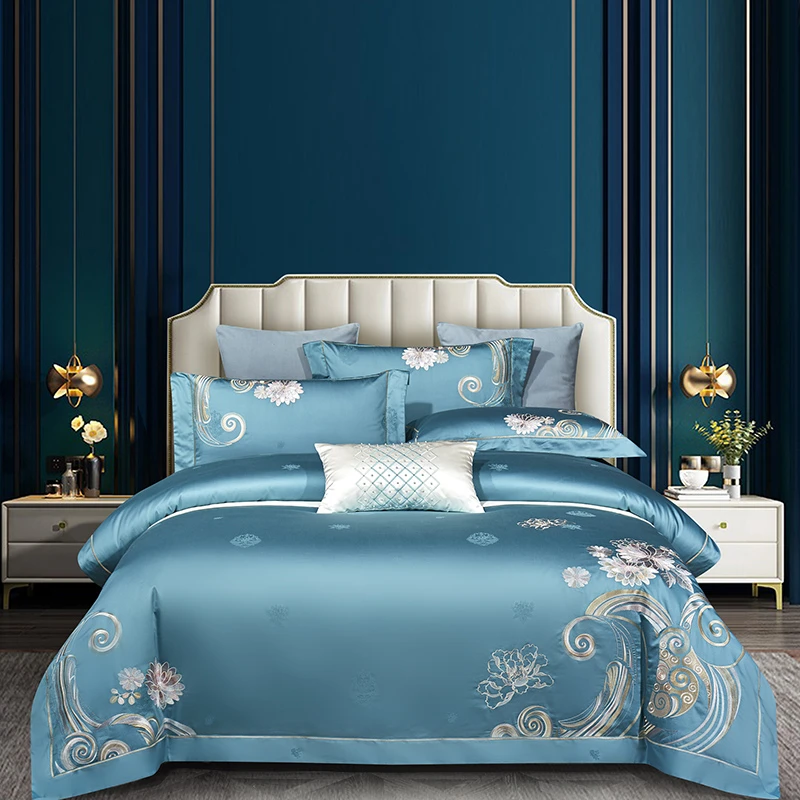 2024新款小清新长绒棉四件套轻奢简约欧式绣花凉感