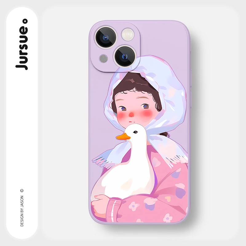 鸭子女孩iPhone14promax苹果15手机壳13潮11女12/XS/XR可爱X浪漫8