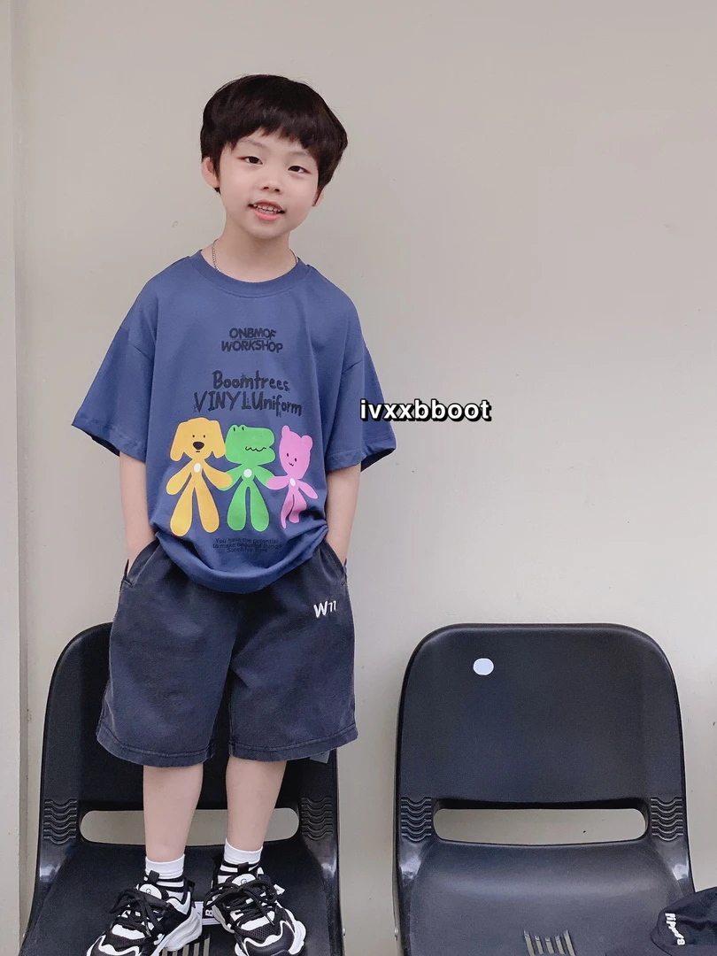 时尚百搭印花韩版夏季男童洋气宽松儿童休闲夏款帅气潮流运动T恤