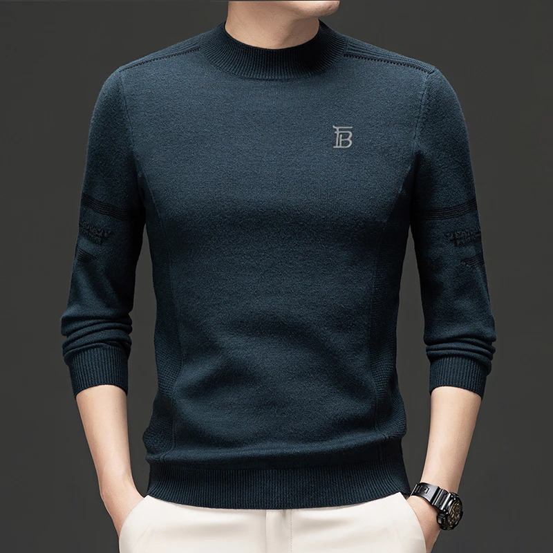 欧洲LUNBBLRRY秋冬季羊毛衫新款半高领加厚针织保暖打底衫毛衣男