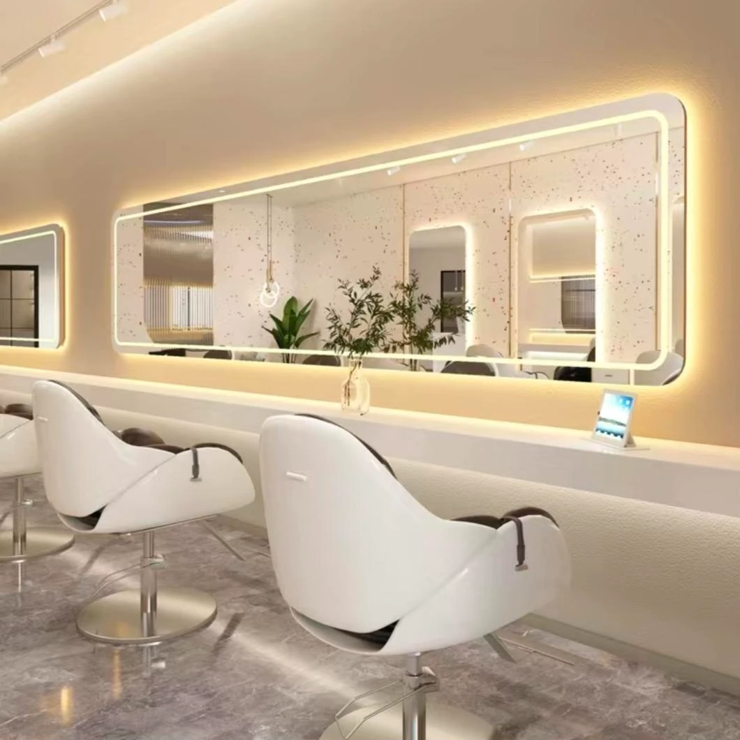 横挂理发店镜子带灯网红美发店镜台发廊专用壁挂墙烫染剪发大通镜