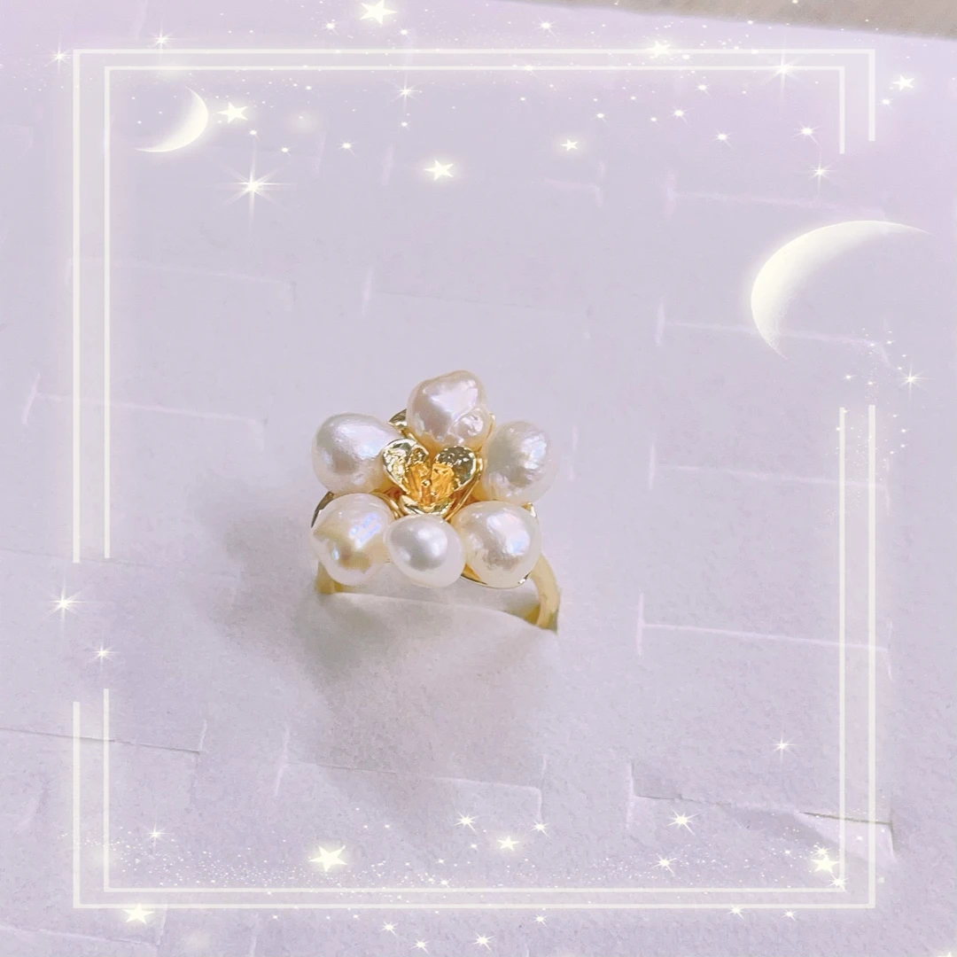 天然珍珠白花瓣戒指碎银克旭绕丝异形巴洛克w190