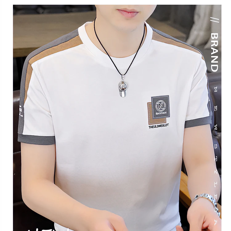 景君澜轻奢男士体恤短袖半袖夏季男装休闲潮牌修身圆领体恤衫男士