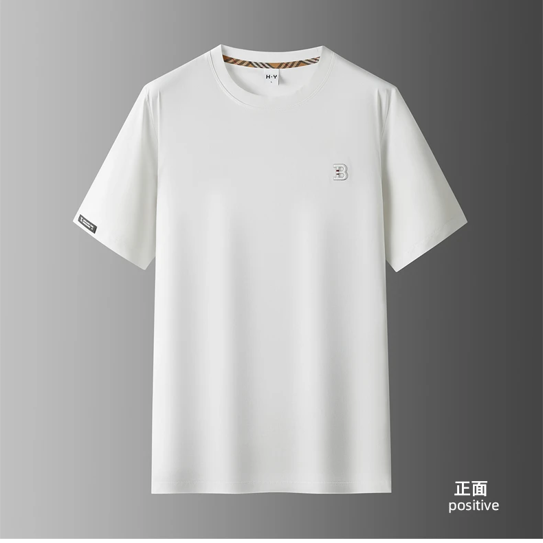 景君澜高端欧货圆领T恤男士短袖夏季新款冰丝刺绣B字母半袖体恤衫