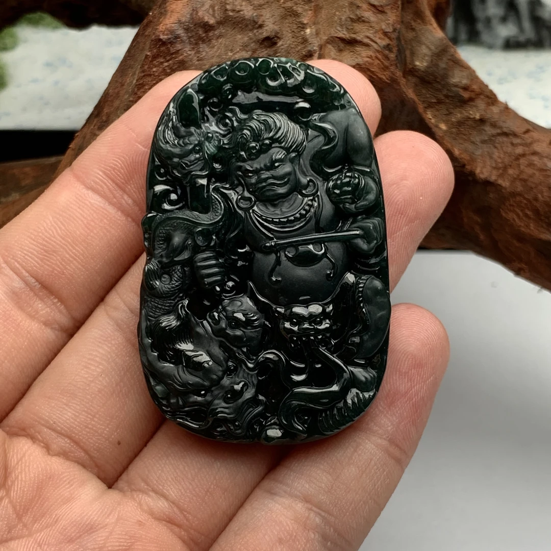 【天然翡翠a货墨翠.不动明王】