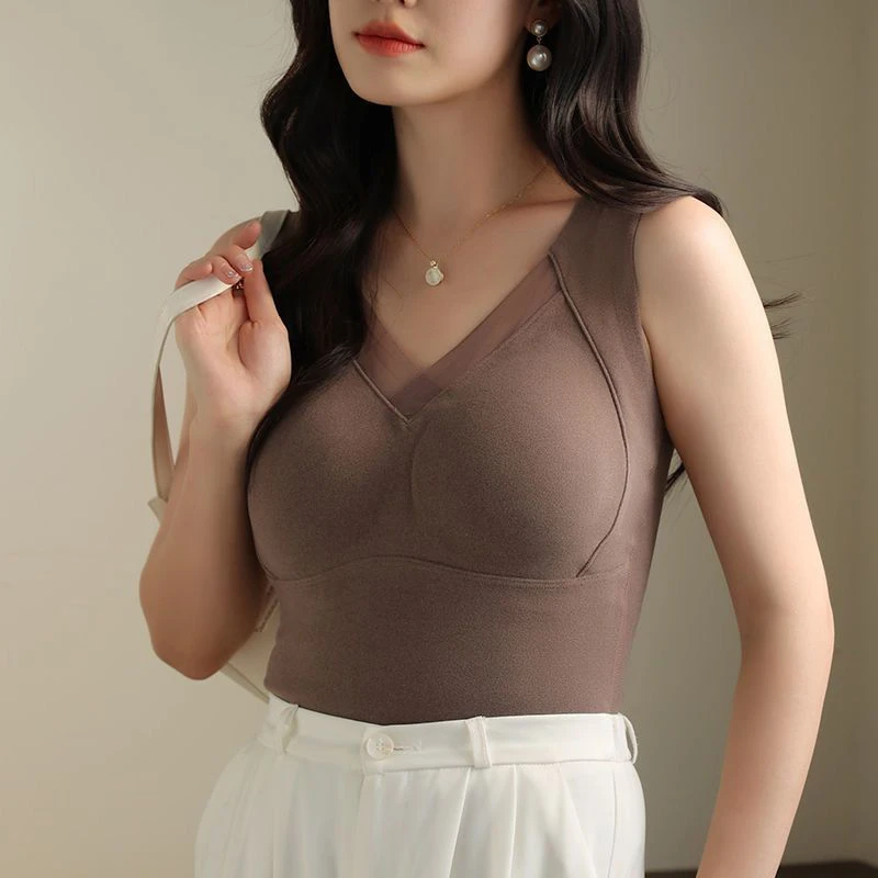 2024新款秋冬保暖背心女石墨烯冬季免穿文胸美背固定杯上衣保暖衣