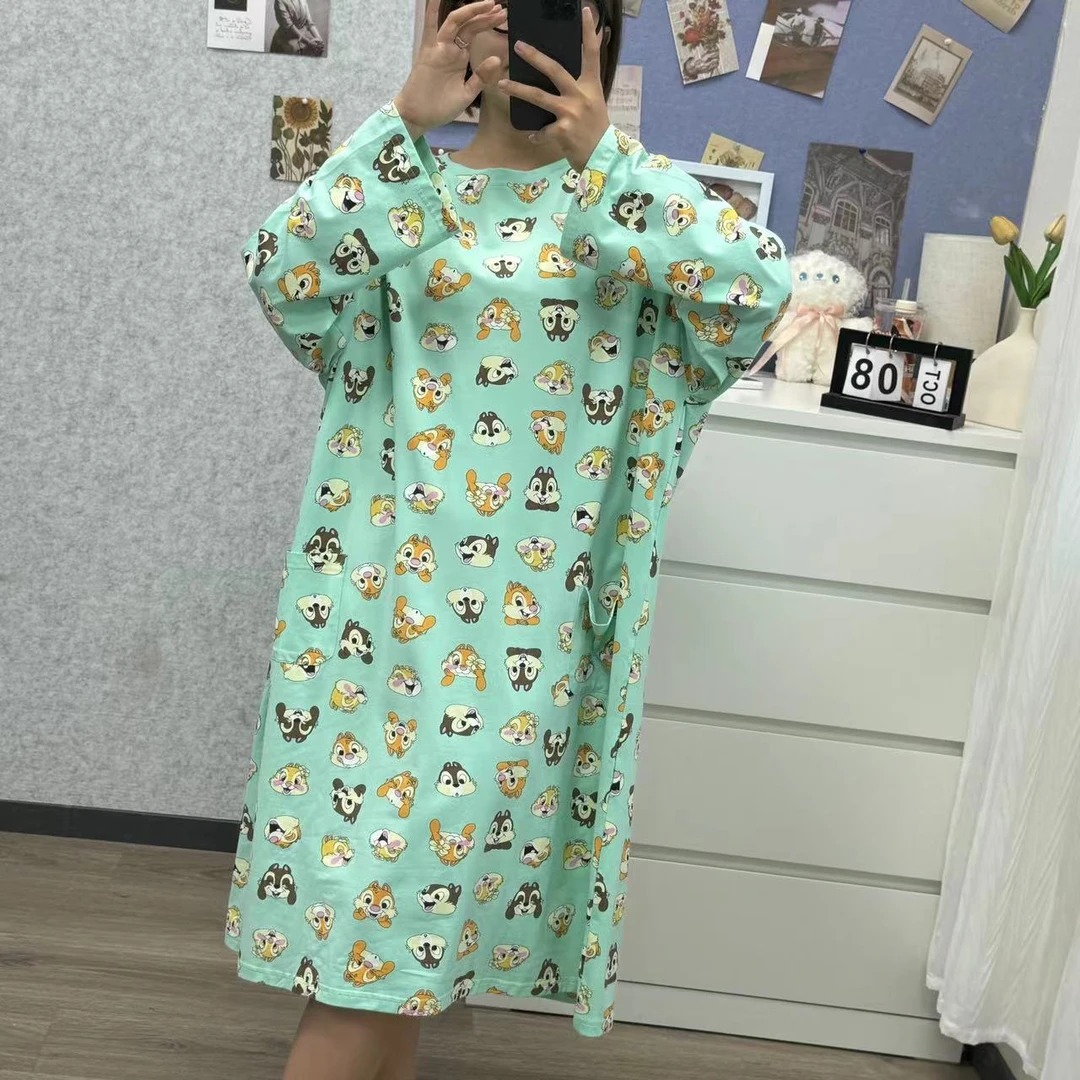 新长袖裙女款休闲宽松女士时尚保暖加肥加大家居服韩版圆领显瘦裙