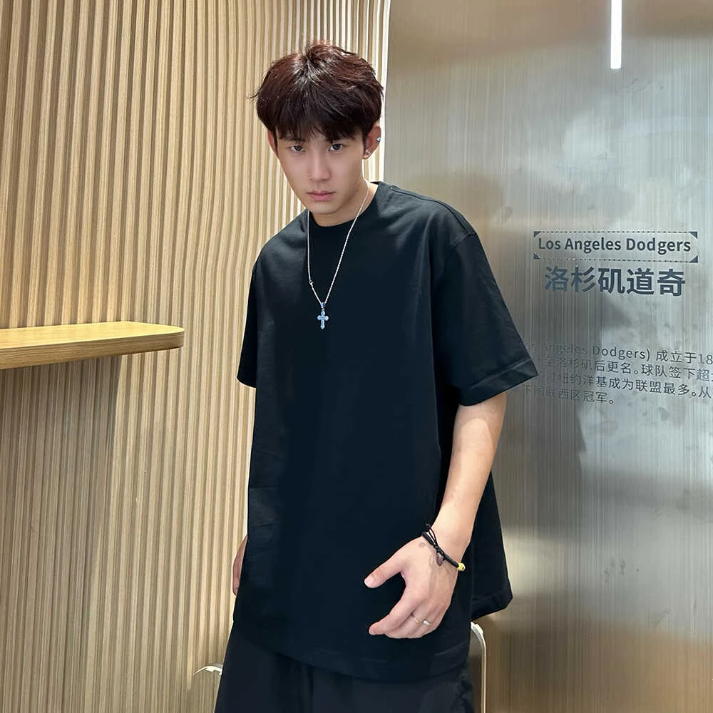 美式重磅圆领短袖T恤男女同款情侣纯棉内搭打底衫百搭宽松半袖衫