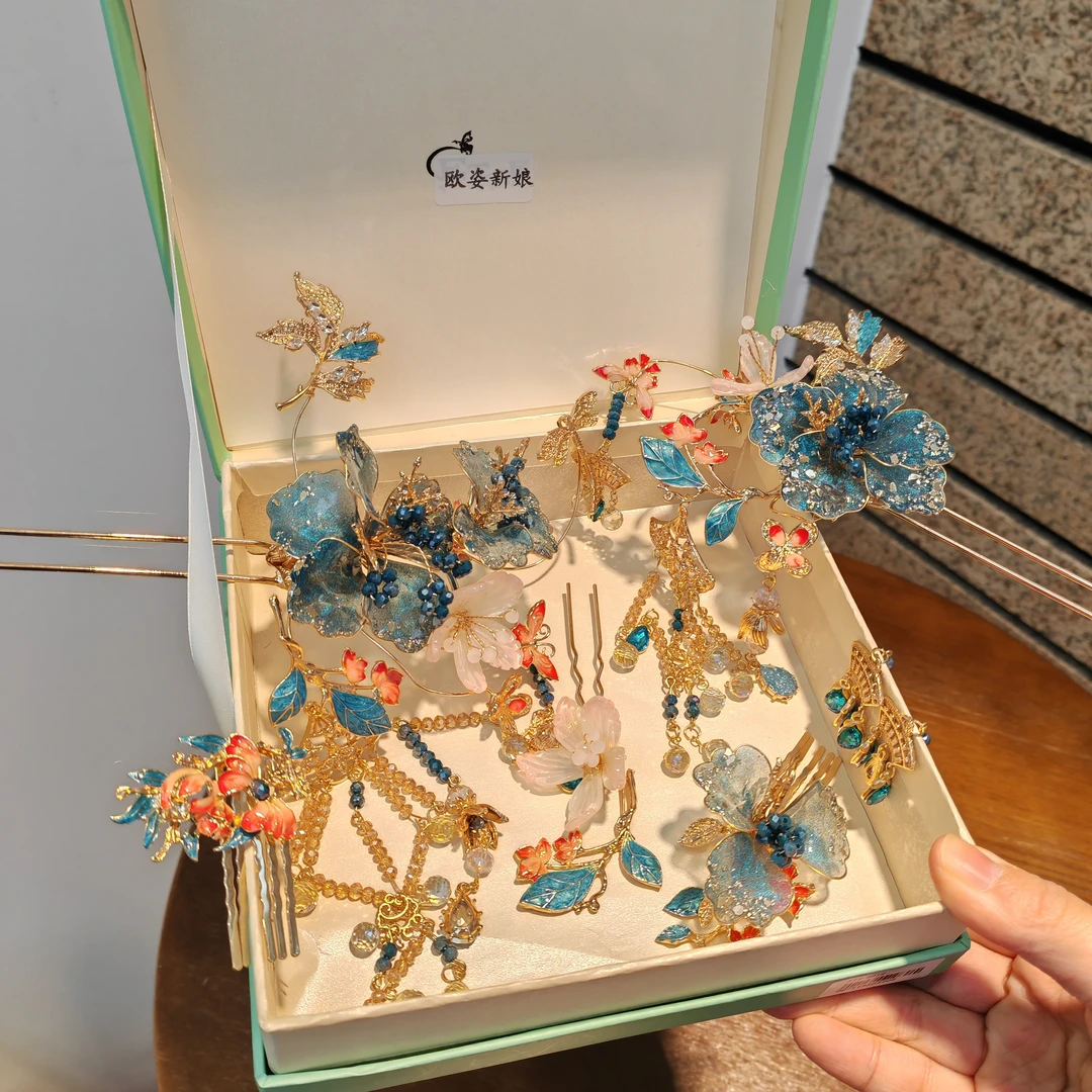 蓝色系小仙女款古风发饰超减龄秀禾头饰02