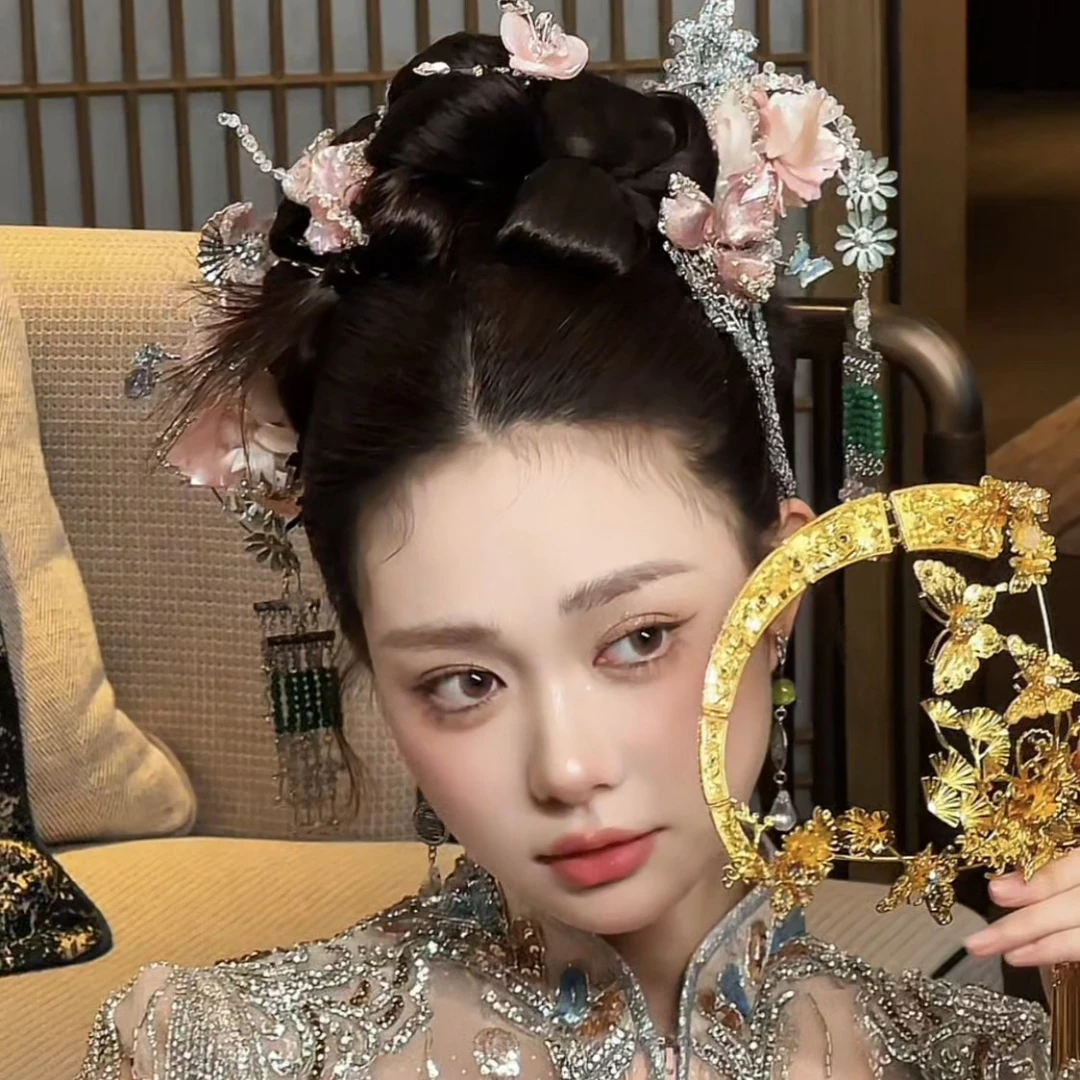 粉色系仙女发簪新中式手作发钗婚礼跟妆配饰