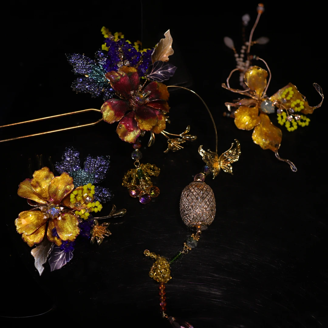 欧姿新娘饰品新款金色系减龄发簪秀禾头饰撞色系古风发饰95