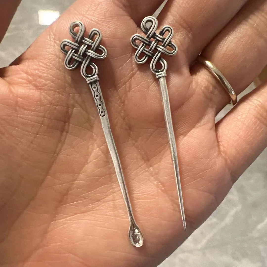 足银银制品 纯手工民族风吉祥结牙签耳勺
