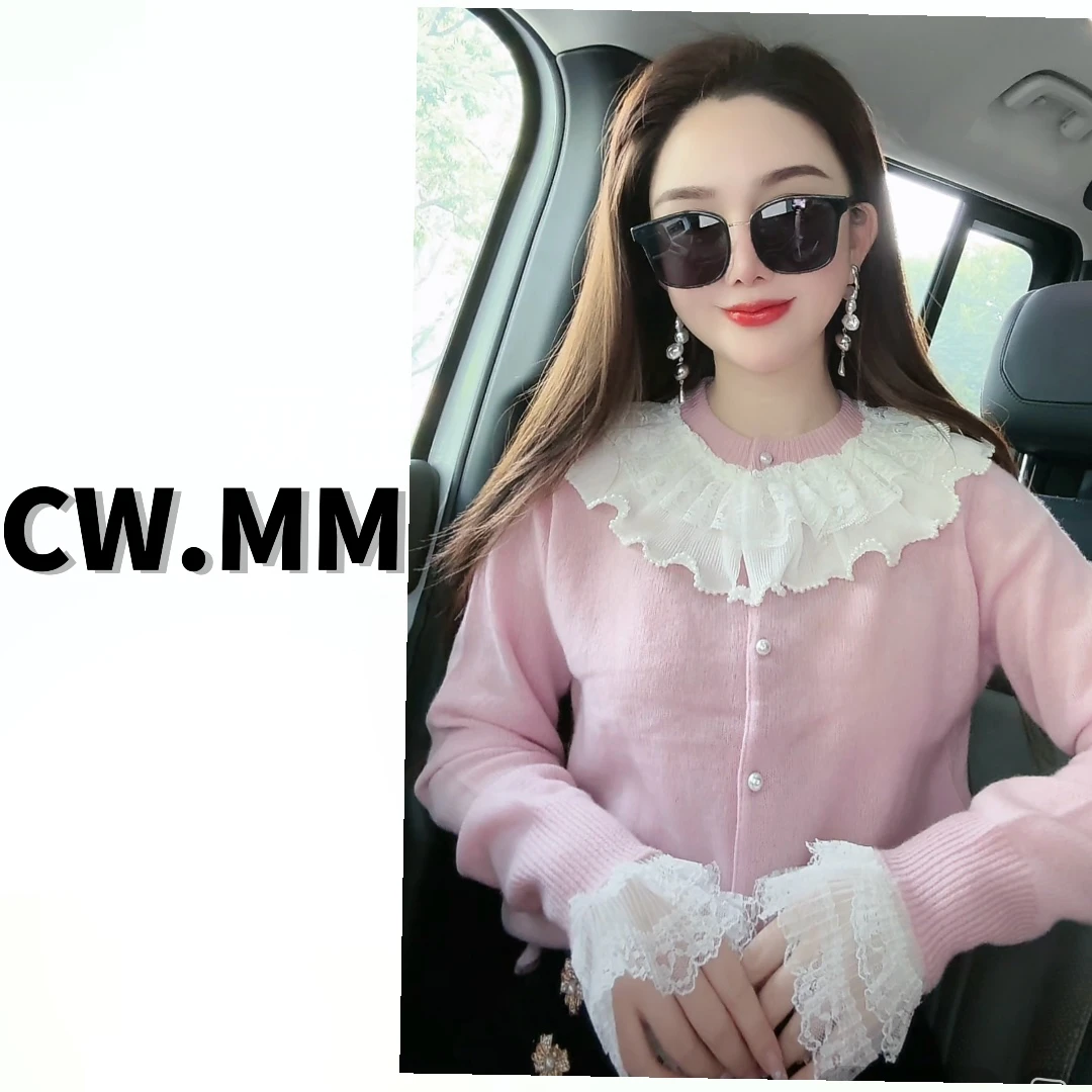 CW.MM 圆领双层荷叶领压褶领气质毛衣上衣