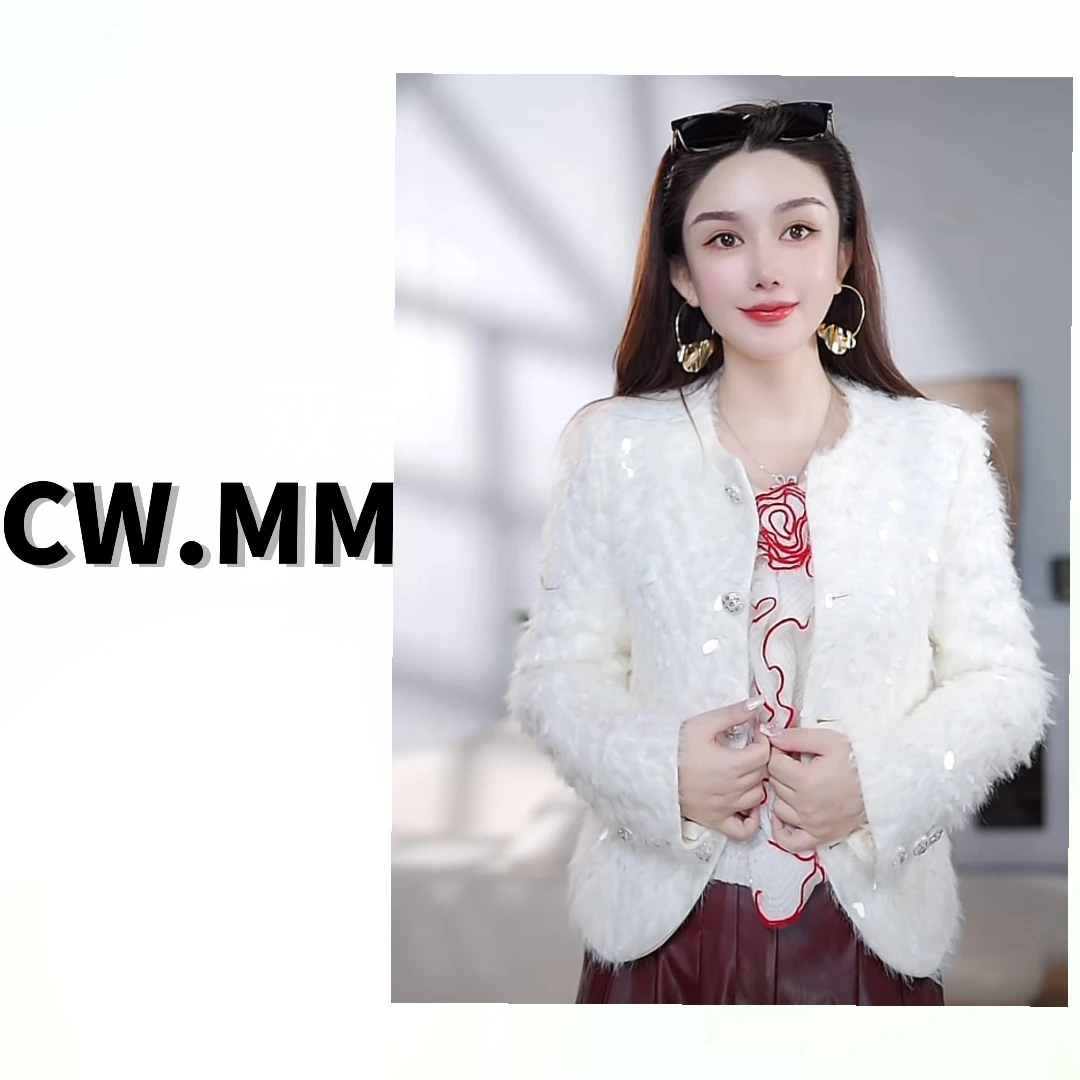 CW.MM 名媛高级感圆领珠片小香风外套