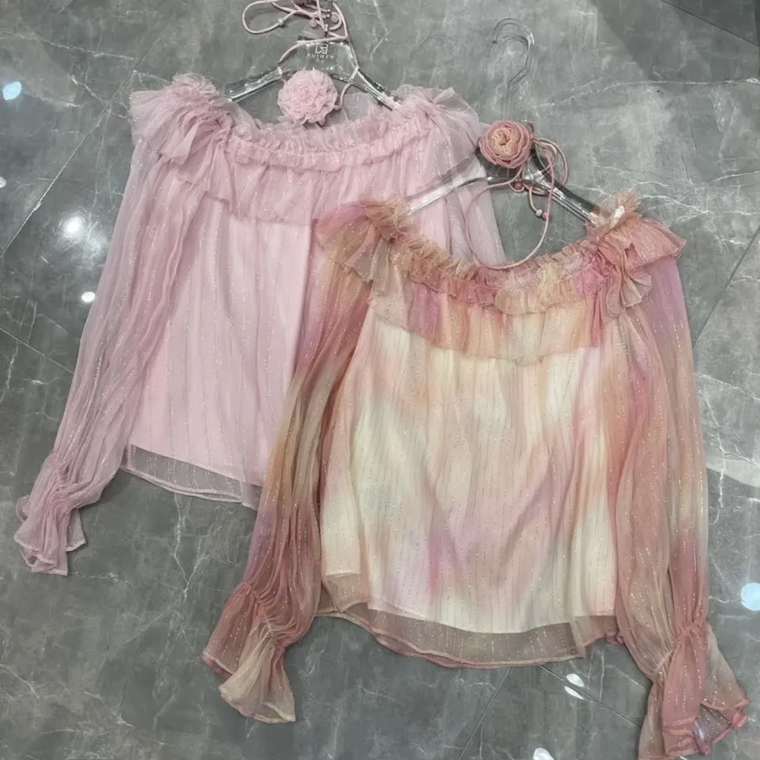 CW.MM 桑蚕丝木耳边花朵上衣