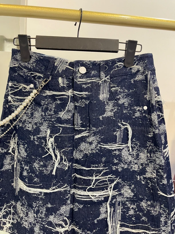 CW.MM 蓝色牛仔珍珠半裙-1